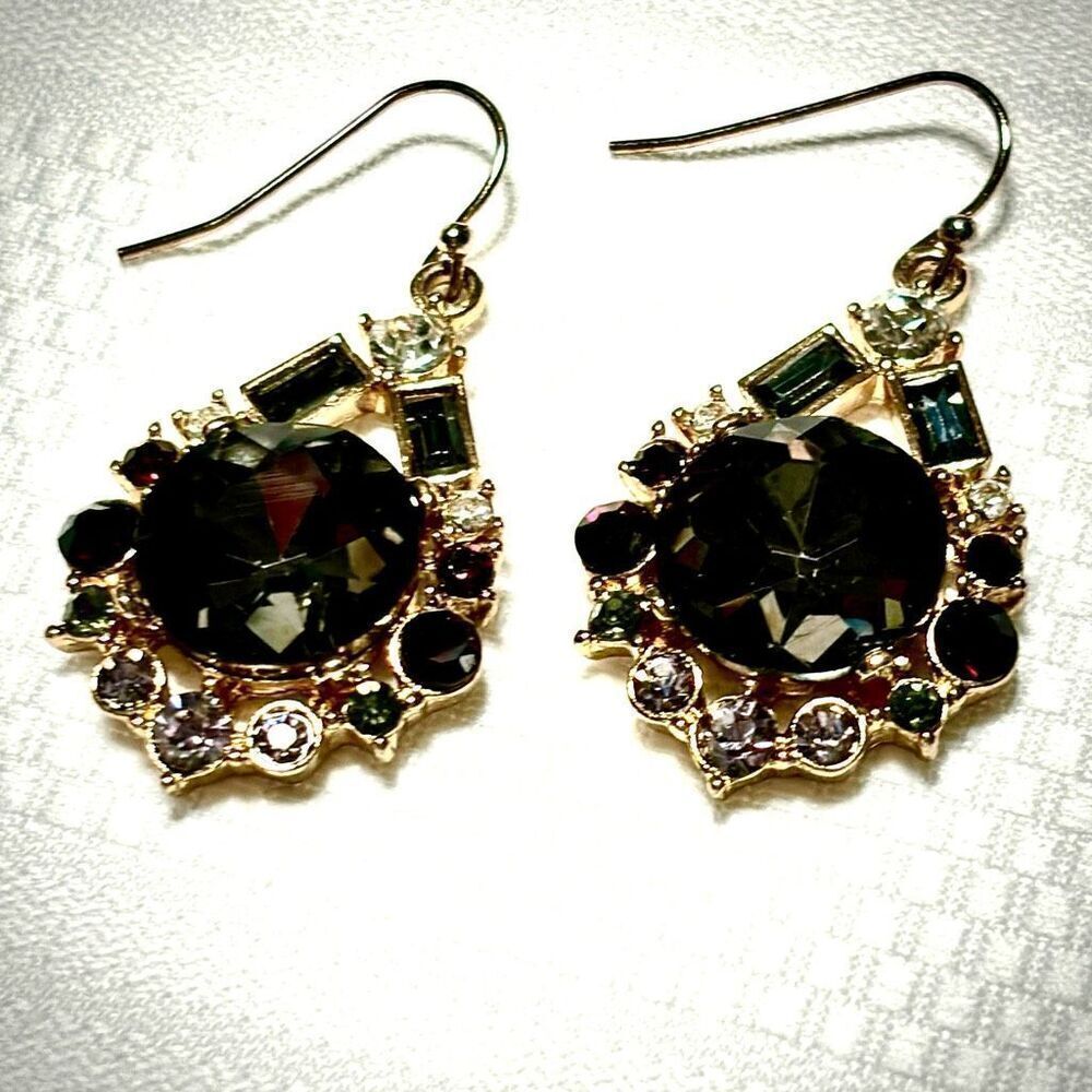 Faux jewel drop statement special occasion fish hook earrings